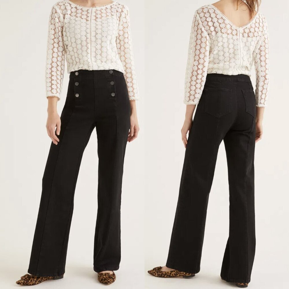 Boden Denim Sailor Wide Leg High Rise Jeans in Faded Black Wash, size 4P